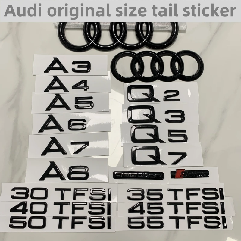 Car Rear Trunk Emblem Sticker For Audi A3 A4 A5 A6 A7 A8 Q3 Q5 Q7 Original Size Quarrto Sline Emblem ABS Black Refit Accessories