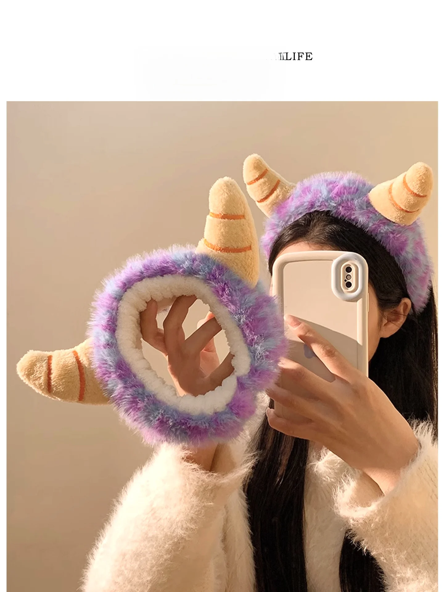 

Cute Purple Plu Hairband for Women Monster Face Mask Appliion And Face Waing Small Monster Design Household Use