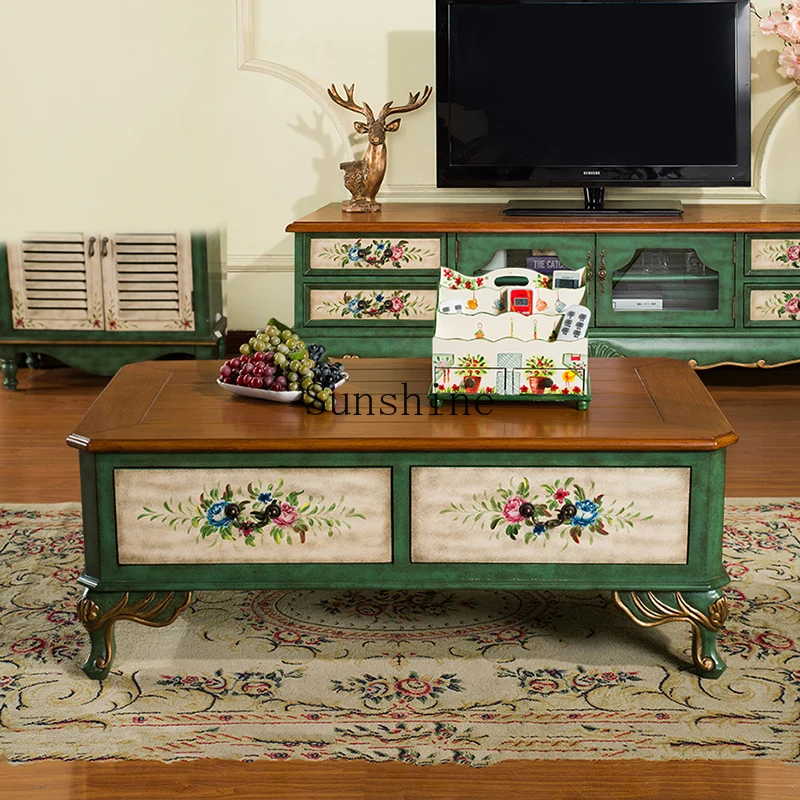 

Four-draw coffee table, rectangular antique painted storage, rural storage, coffee table