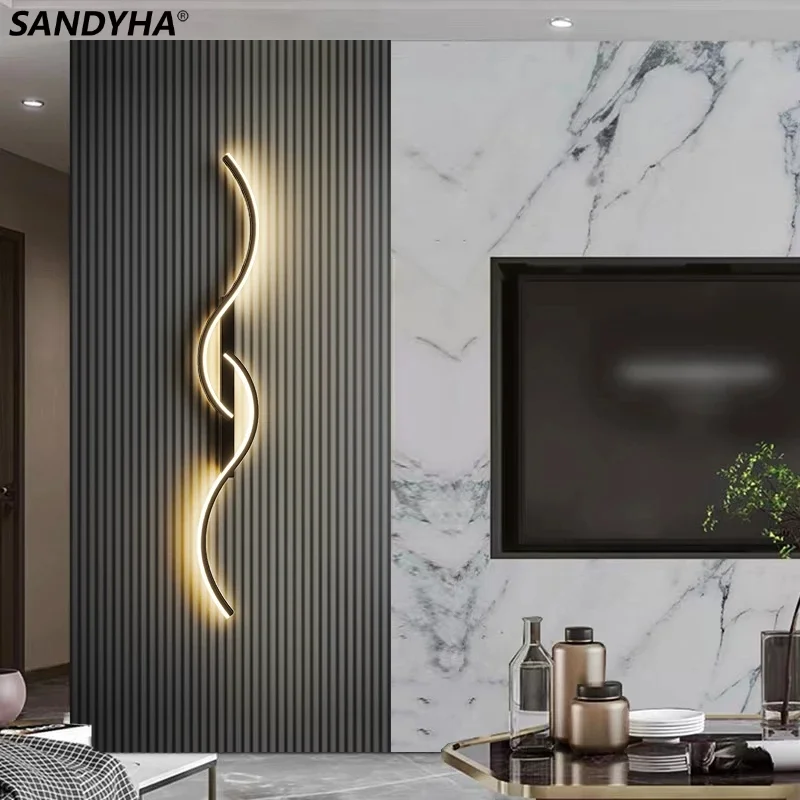 

SANDYHA Modern Minimalist LED Wall Lamp Living Room Bedroom Bedside Home Indoor Lighting Fixture Long Strip Wall Sconce Light