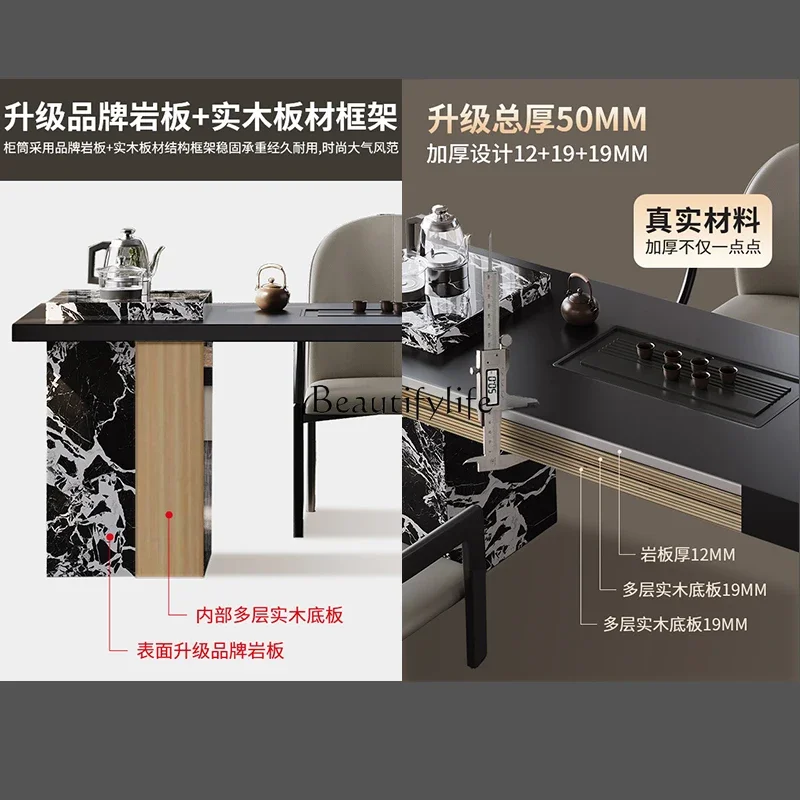 03Итальянский легкий роскошный минималистичный чайный столик из каменной плиты и комбинация стульев, встроенный большой доска, домашний балконный чайный столик