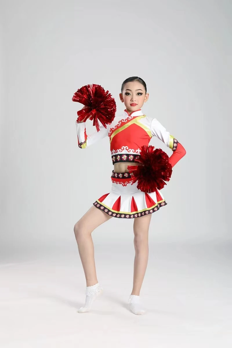 

College New Cheerleading Latin Performance Gymnastics Dress Children'sMen's Women's Long Sleeves Cheerleading Competitive Sports