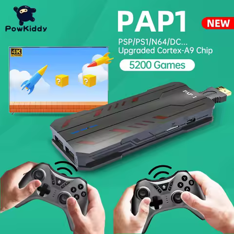 2023 POWKIDDY PAP1 32 Bit Retro Game Console Family TV Mini Game Box Built In 5200 GamesPS1 Game Emulator Support 4K HD Out gift