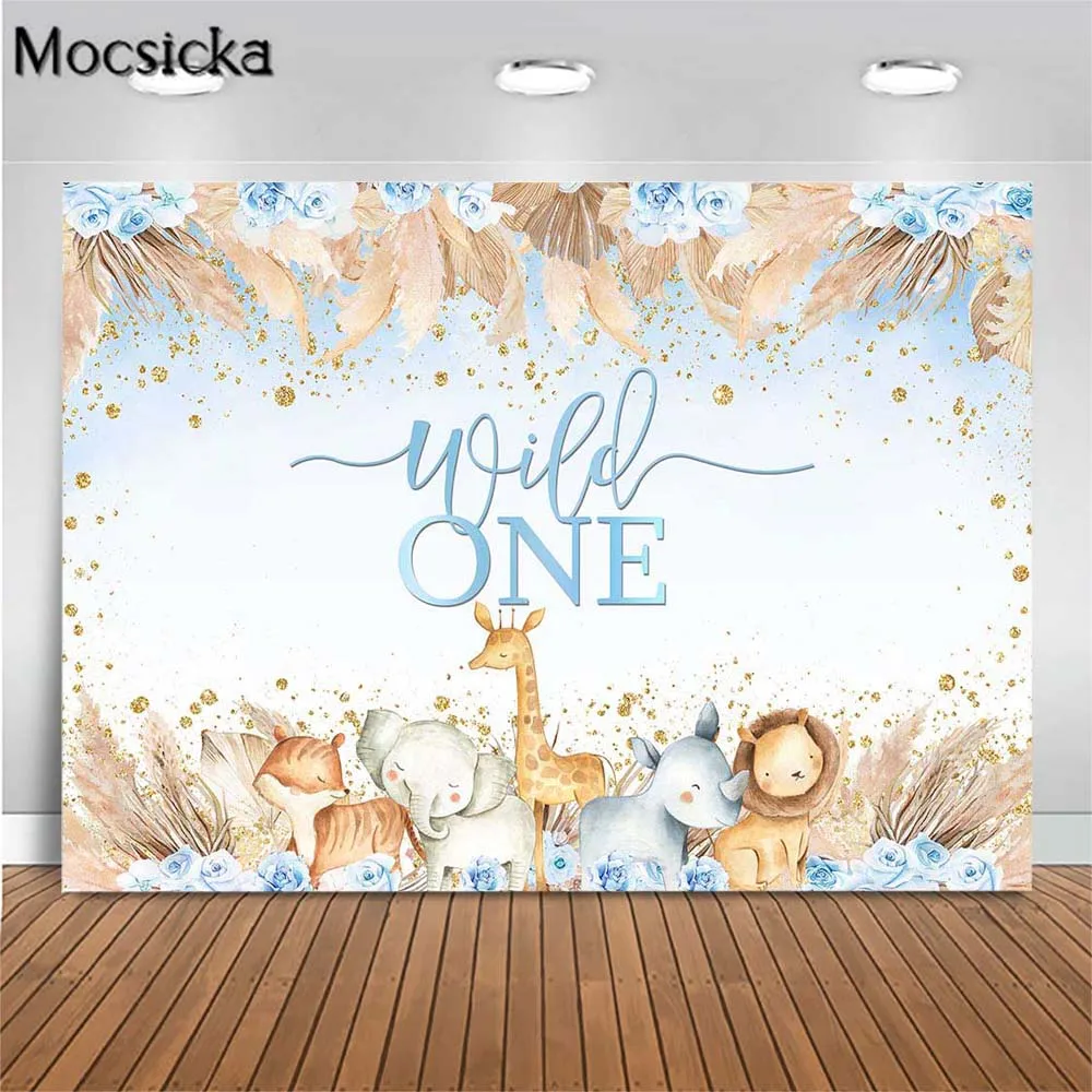 

Mocsicka Bohemian Wild One Birthday Backdrop Boy Blue Boho Flowers Newborn 1st Birthday Party Decor Background Studio Photoshoot