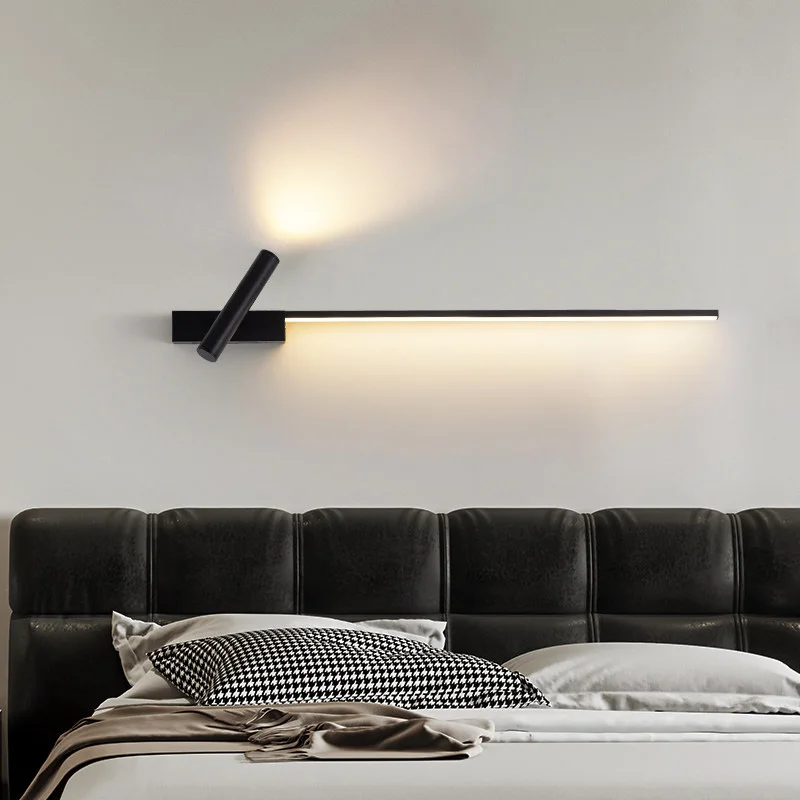Long Strip LED Wall Lights with Rotatable Spotlight Hardwired Reading Lamp LED Wall Sconce for TV Background Corridor Bedside