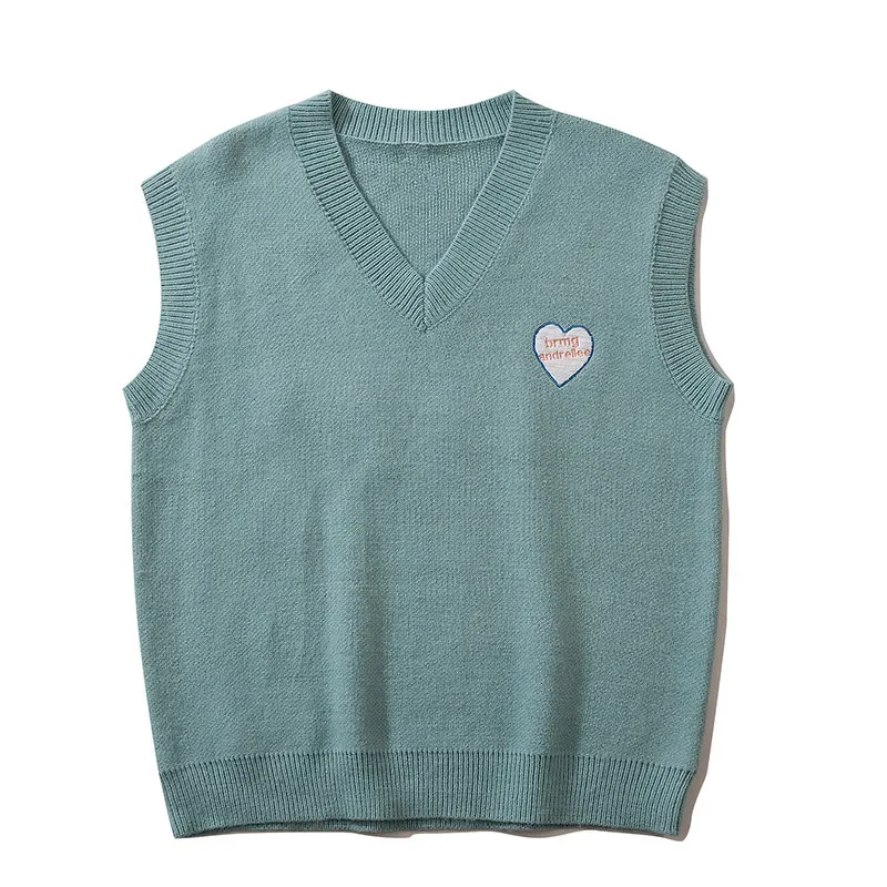 Winter Men Harajuku Sweater Vest Letters Heart Loose Sleeveless V-neck Pullover Women Japanese College Style Tops Streetwear New