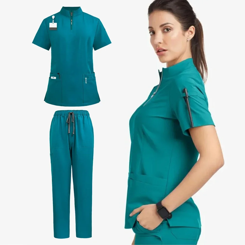 Unisex uniformes médicos para mulheres, V-Neck Enfermeira e Scurbs Set, Hospital e Médico Workwear, Cirurgia Oral e Odontológica Uniforme de Trabalho, manga curta