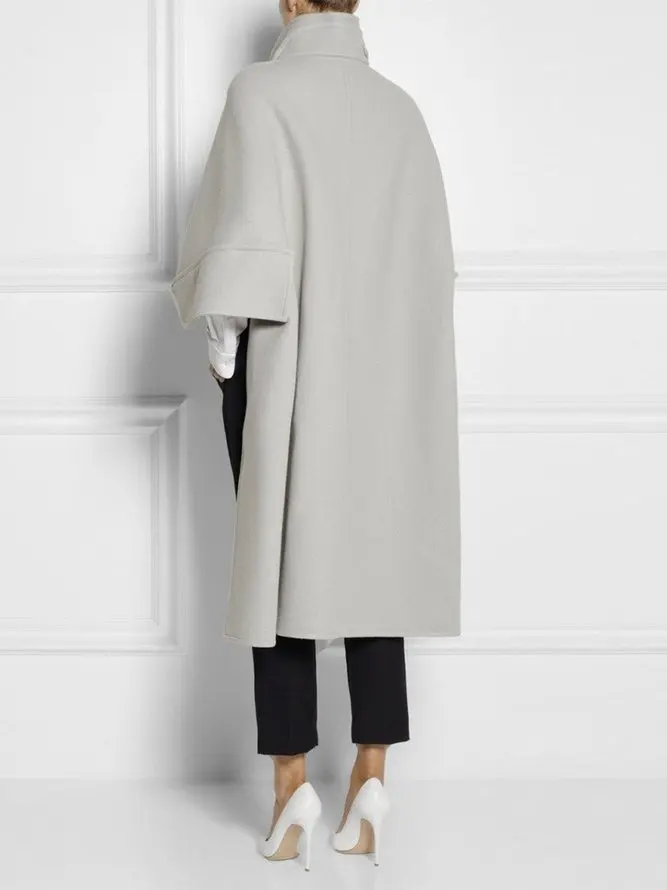 Krisstargirls Autumn Winter Women’s High-Low Trendy Cape Jackets Outwear 2025 Stand Collar Open Front Long Capes Coat for Female