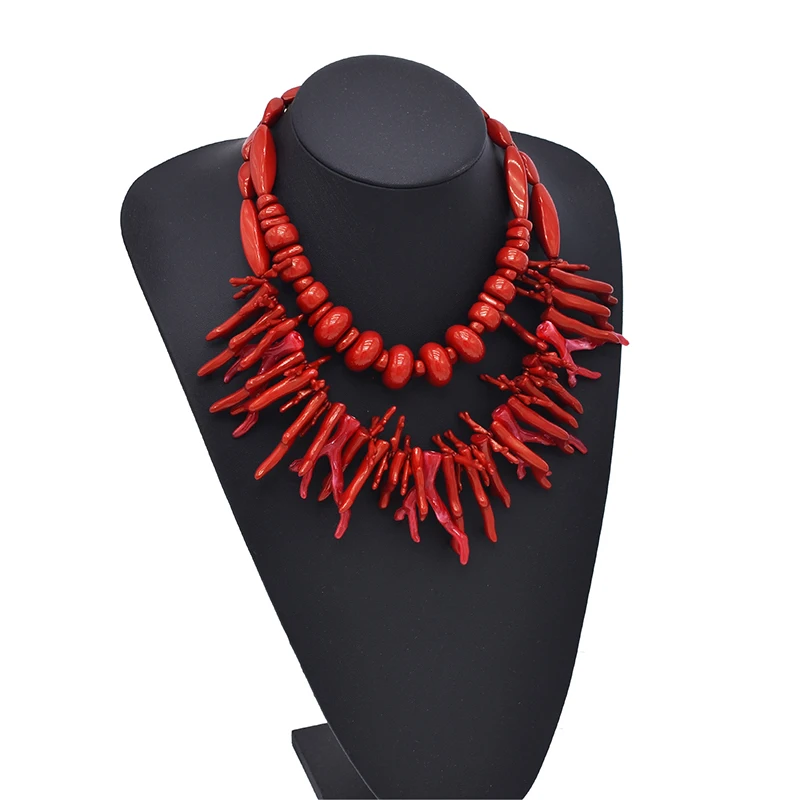 2Pcs/set Vintage Red Coral Necklace For Women Girls Fashion Boho Style Statement Retro Necklaces Fine Jewelry Gifts