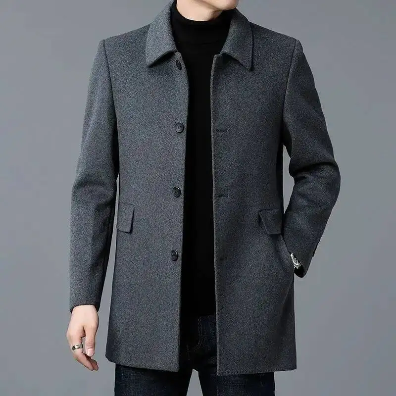 2026  New Coat Men's Medium and Long Double-Sided Woolen Windbreaker Four Seasons Lapel Wool Jacket