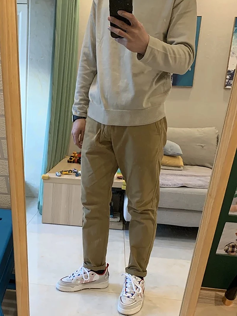 

Men's Casual Cotton Khaki Straight Leg Workwear Pants Thi Pure Cotton Texture Straight Cut mid Waist Four Seasons Use
