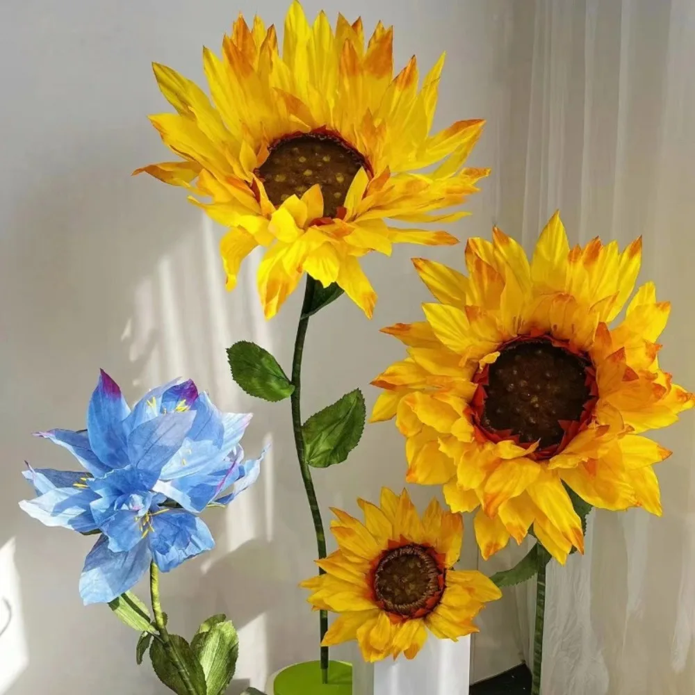 Conjuntos de 3 piezas de flores artificiales de girasol grande, flores de papel de 90cm, suministros para fiesta de cumpleaños y boda, decoración del hogar, decoración de jardín