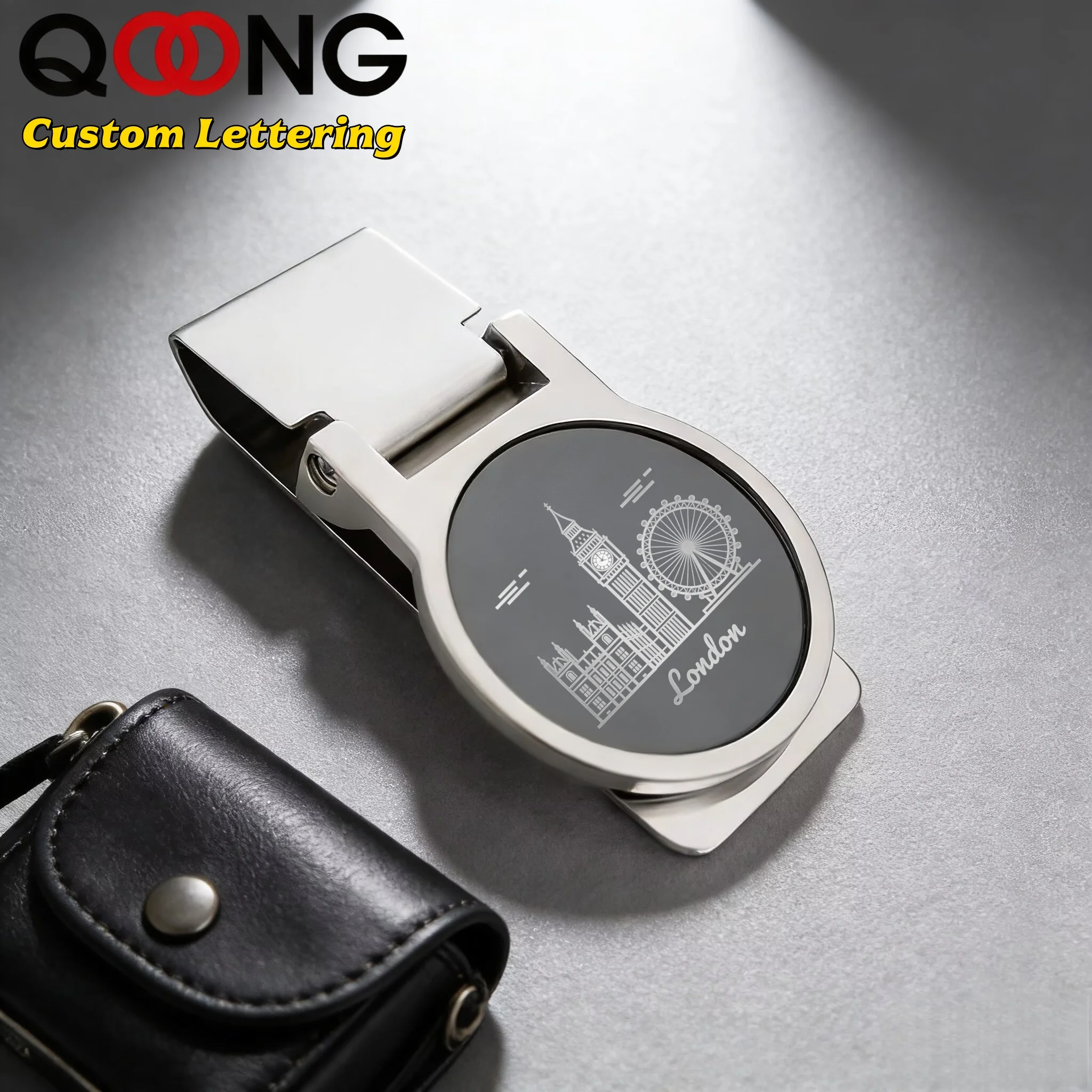 QOONG Custom Lettering fermasoldi in metallo in acciaio inossidabile Fashion Crafts Novel Cash Clamp Holder Mini portafoglio per uomo donna 40-011