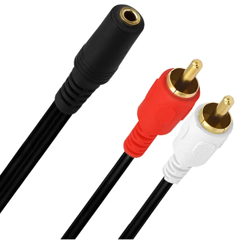 3.5mm plug(Females) to two RCA Jacks （Male)，0.25m Gold plated computer adapter case audio cable, lotus cable