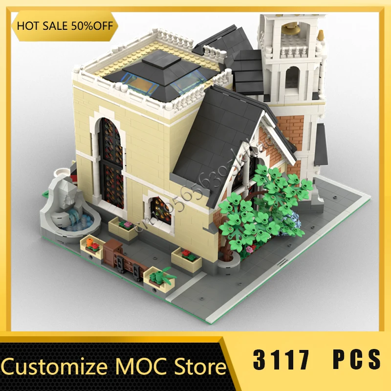 3117 PCS MOC 창의적인 도시 거리 풍경 모듈식 기념 교회 모델 건축 블록 어린이 브릭 장난감 생일 선물