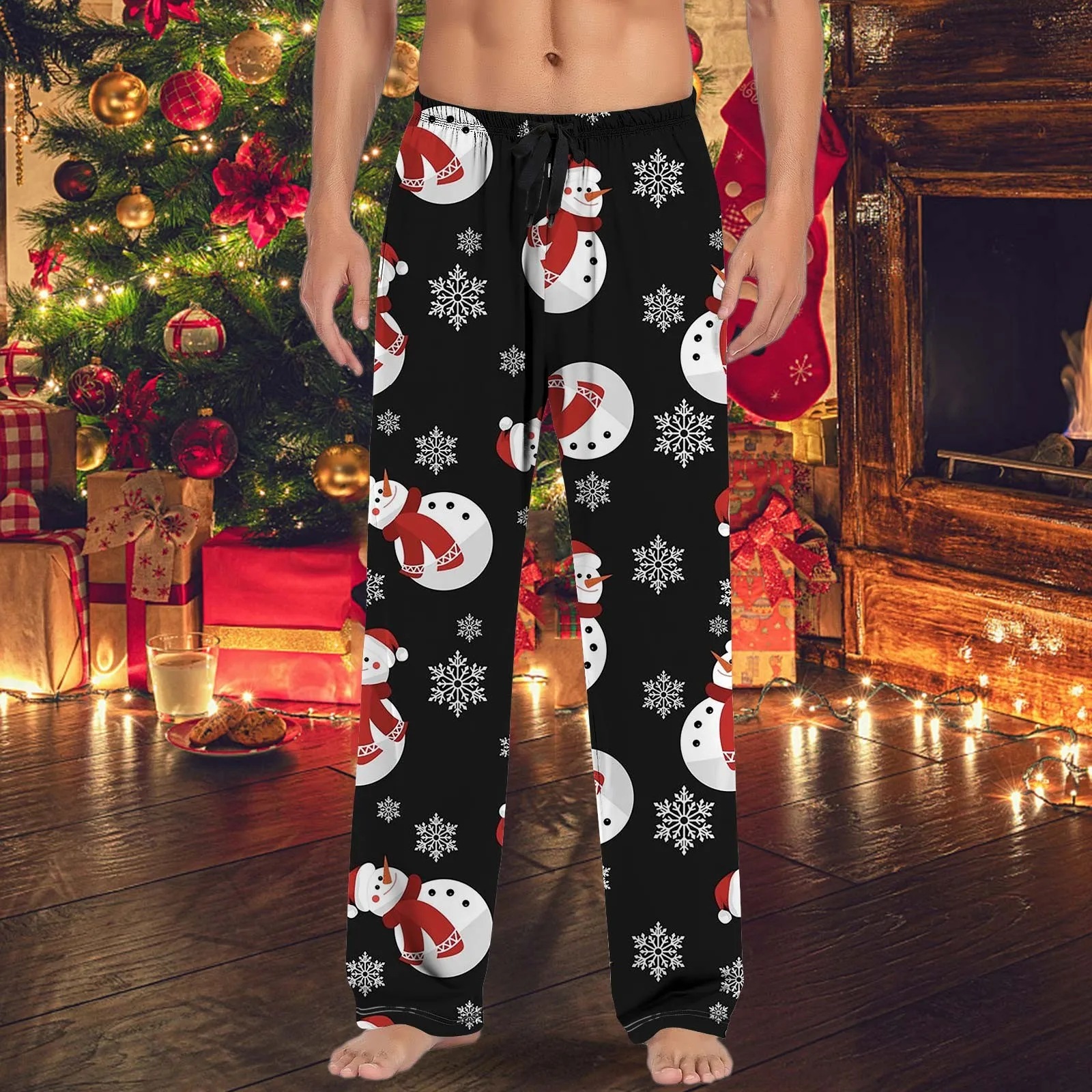 Pantalon de pyjama imprimé bonhomme de neige de dessin animé de Noël, vêtements de nuit de Noël FJAdult, vêtements de nuit pleine longueur, nouvel an, 2024