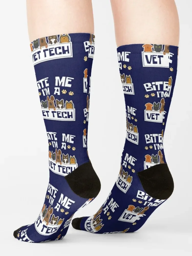 Calcetines de fútbol antideslizantes para hombre y mujer, medias divertidas de técnico veterinario, Bite Me I'm A Vet Tech