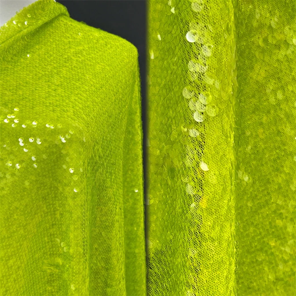 2 Yds/lot 130cm Wide Red & Green 9mm Sequin Mesh Fabric Multicolor Beaded Embroidery Material for Wedding Dresses and Bag F055