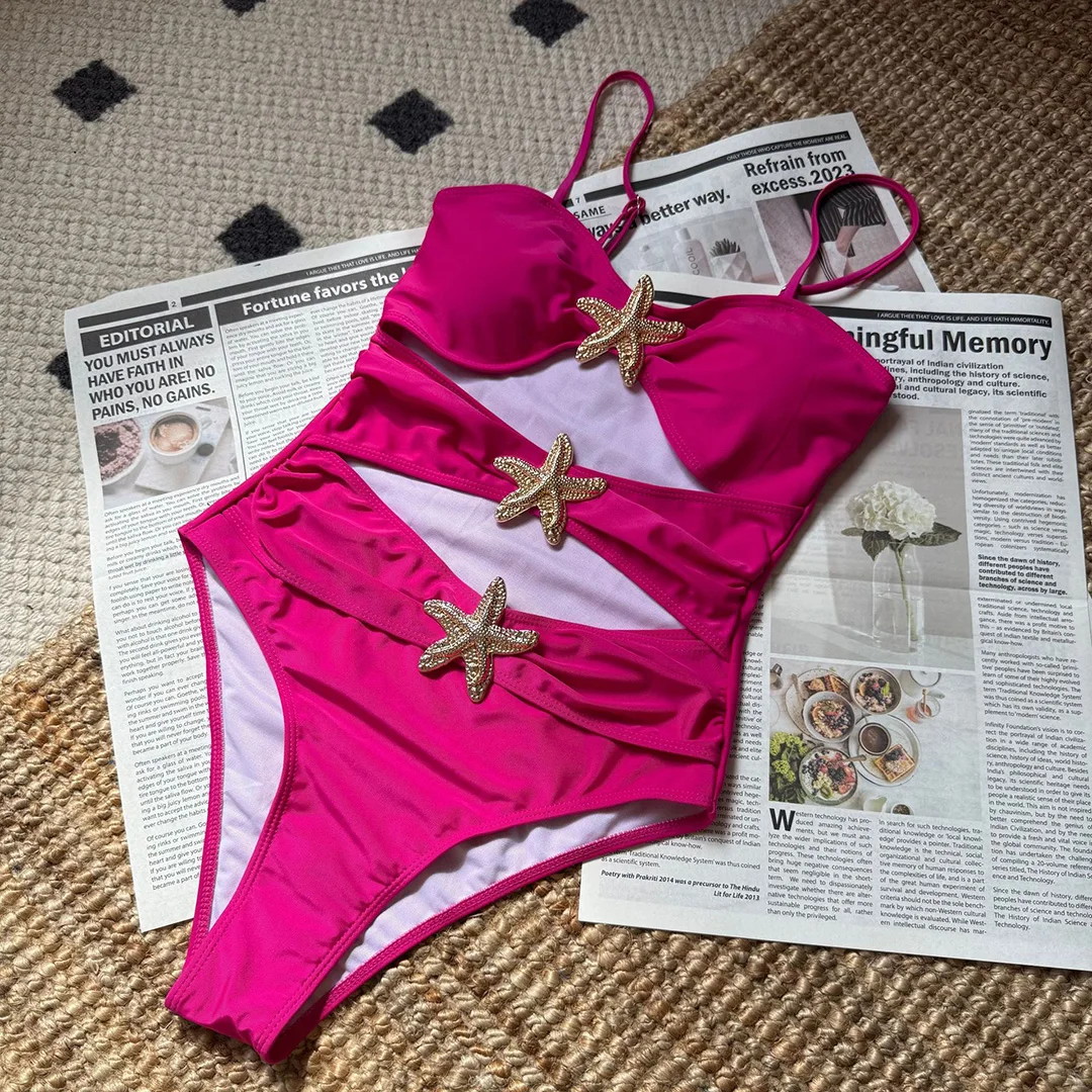2026 Neuer Sexy Cut-Out Metallstern Damen-Badeanzug Einteiliger Badeanzug mit hohem Beinausschnitt Monokini Badebekleidung Badeanzug V6281 – Detail 22