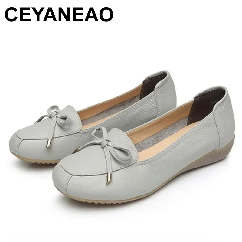 

CEYANEAO Hollow Outs Breathable Summer Shoes Women Flats Genuine Leather Soft Women Loafers Ladies Moccasins Female C054