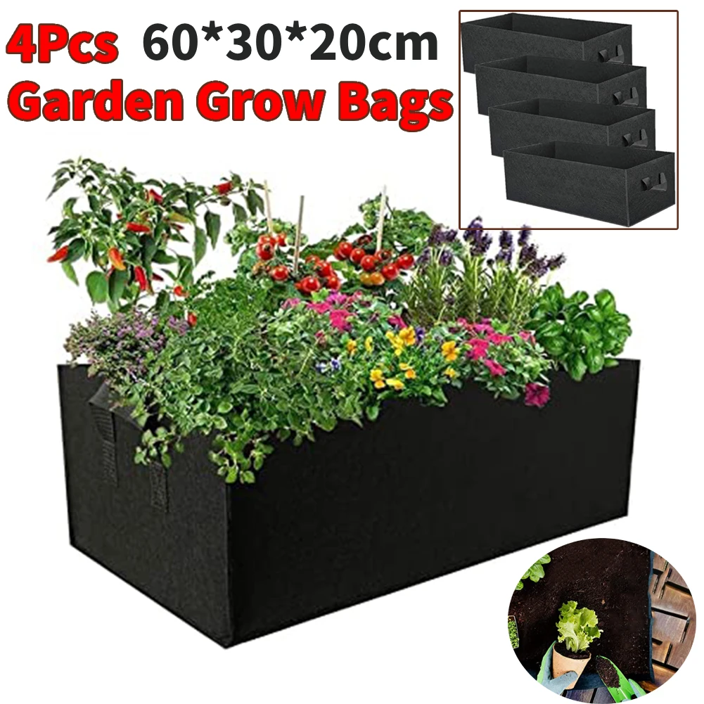 4Pcs Thicken Rectangle Felt Grow Bag 60x30x20cm Non-Woven Fabrics Planting Bag Vegetable Tomato Potato Plant Pot For Garden