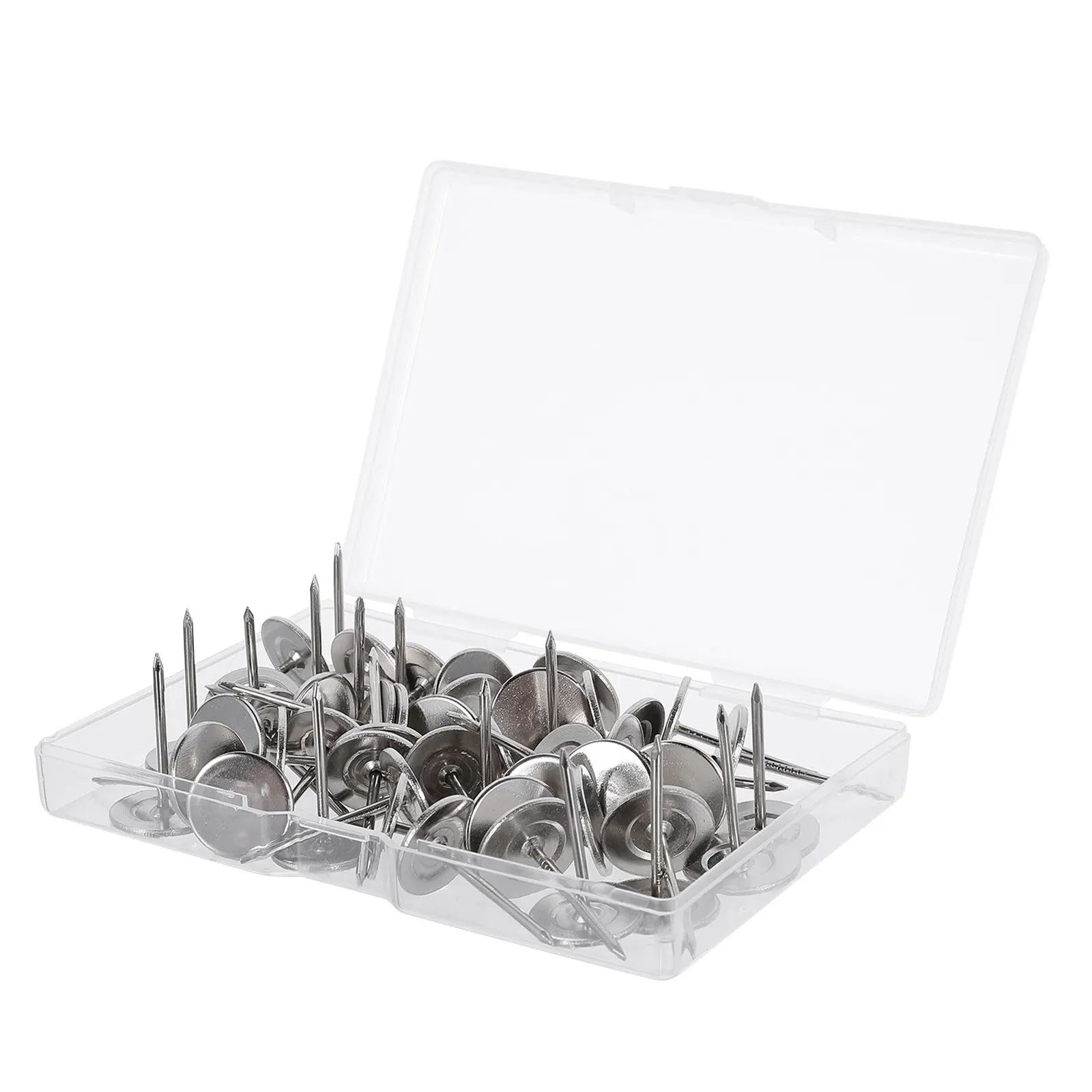50Pcs Flat Metal Thumbtacks Heavy Duty Upholstery Pins Silver Rust Proof Decorative Push Pins for Wall Cork Board Furniture