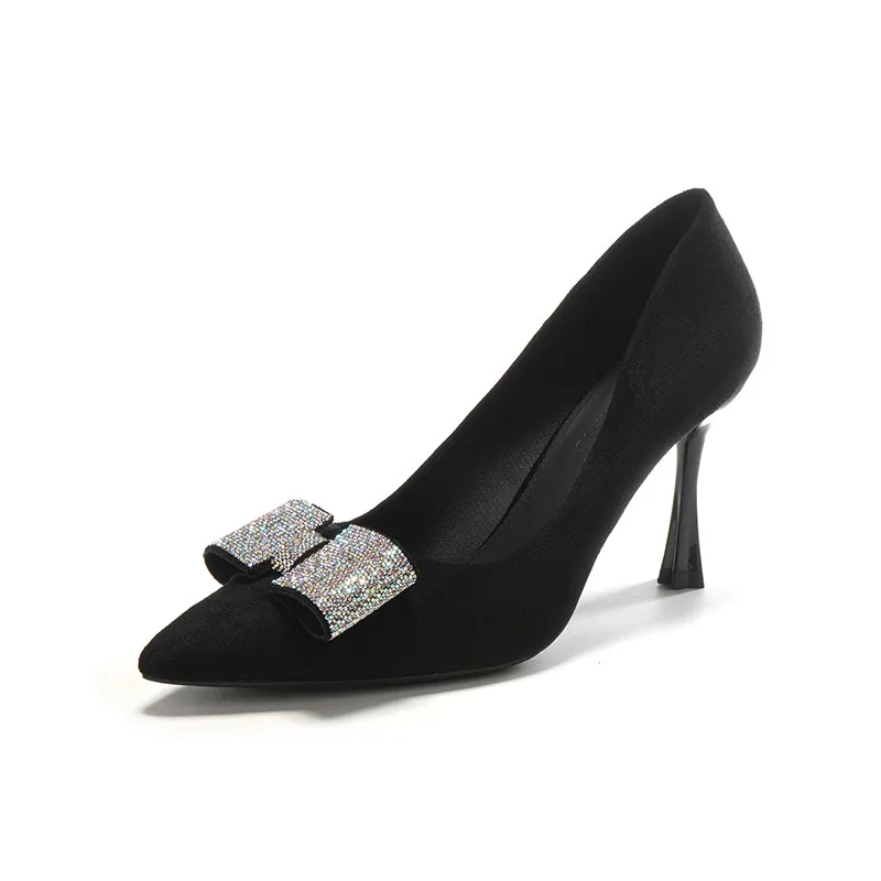

Size 31-43 2026 New Stiletto Heels Women Rhinestone Pointed Toe Pumps Red Black for Evening Dress Shoes
