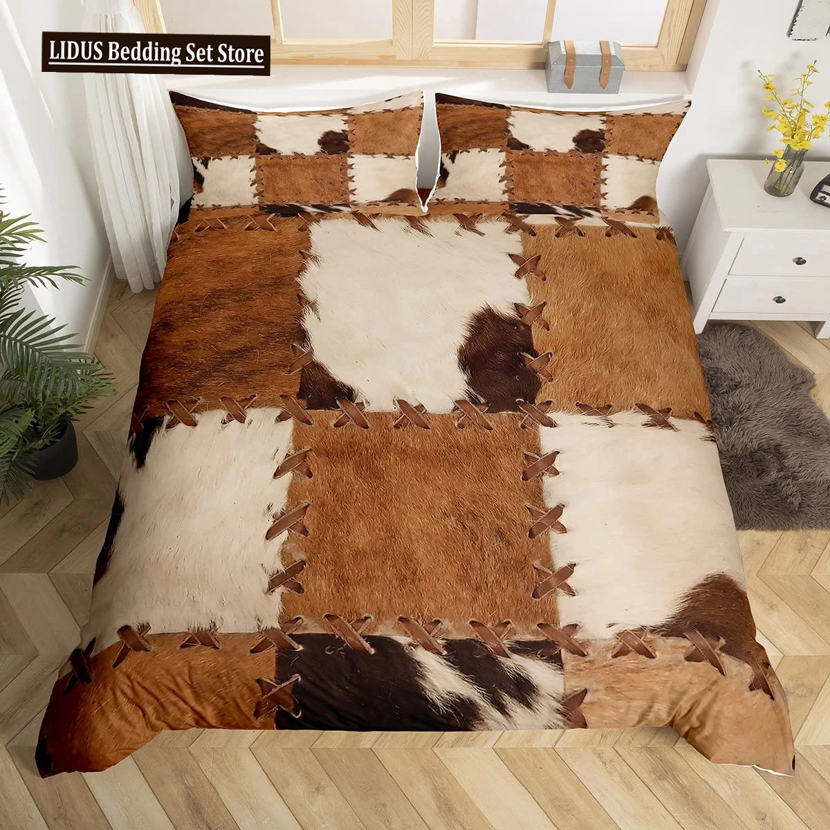 

Cowhide Duvet Cover Set King Size Patchwork Cow Fur Print Farm Animal Bedding Set Microfiber Western Farmhouse Style Quilt Cover