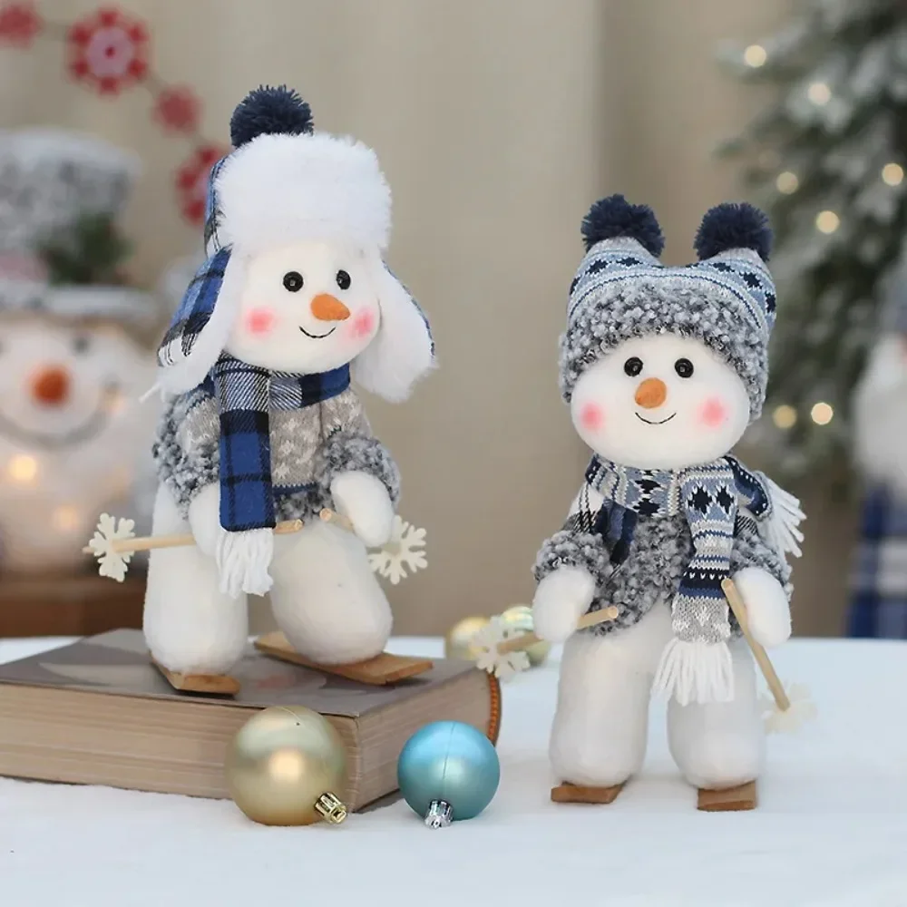 2024 New Christmas Snowman Doll Movable Plush Toy Blue Fabric Plush Rocking Ski Doll Christmas Decoration Ornaments Children Toy