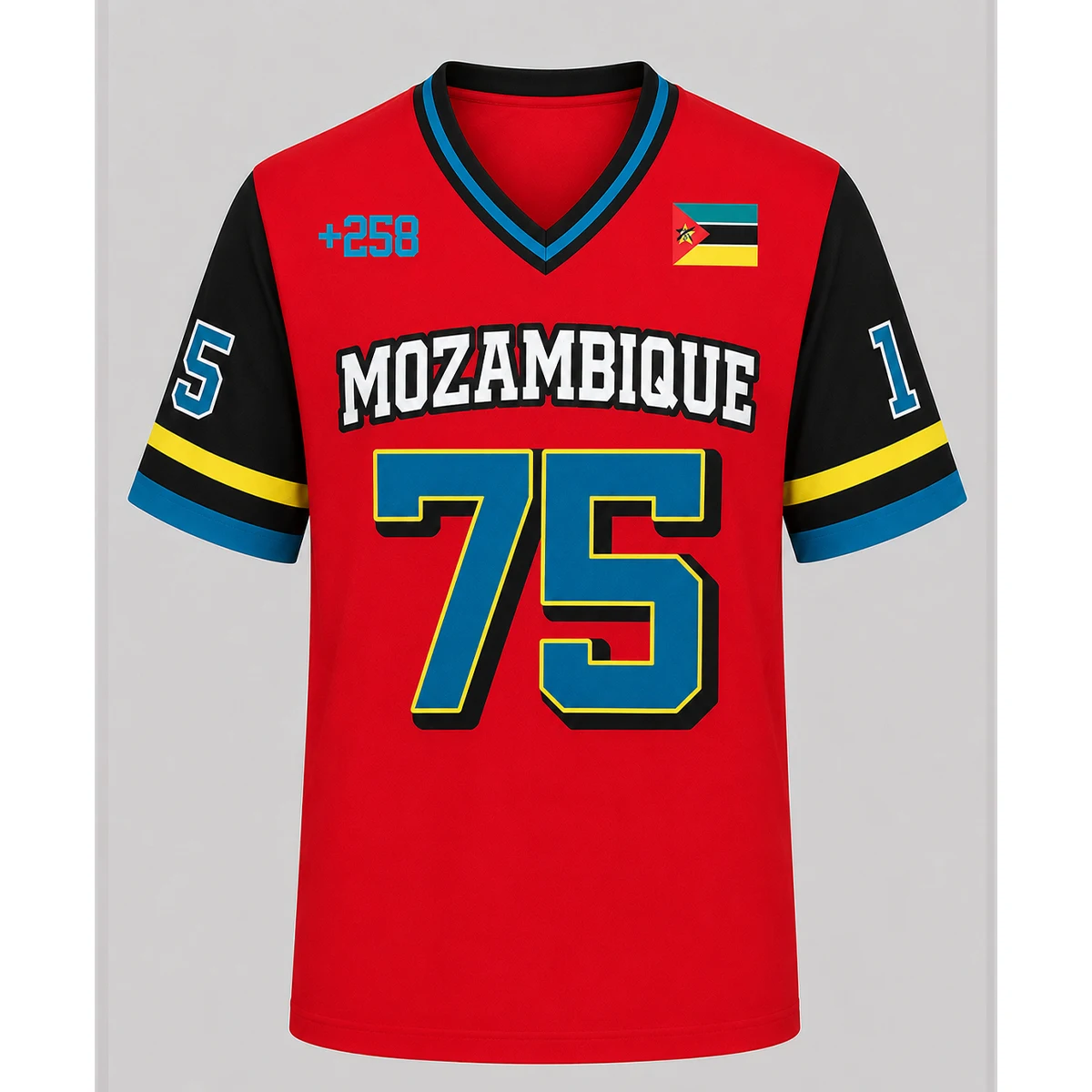 Herren Sommer Kurzarm-Digital-Trikot mit Flaggen-Print, Mosambik Satin V-Ausschnitt T-Shirt, Street-Style Oberteil - Bestseller – Detail 4