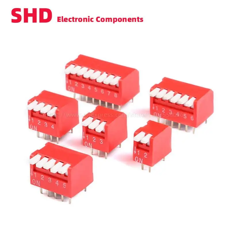 10PCS 2.54mm Dial switch Slide Type DIP Switch Module 1/2/3/4/5/6/8/10Pin Bit Piano type Side switch Red Toggle Switch