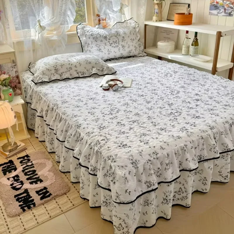 Autumn Winter Cotton Bed Cover Single Piece 1.5/1.8m Three Piece Lace Beds Skirt Set Anti Slipwarm Protect Covers Bedroom Decor