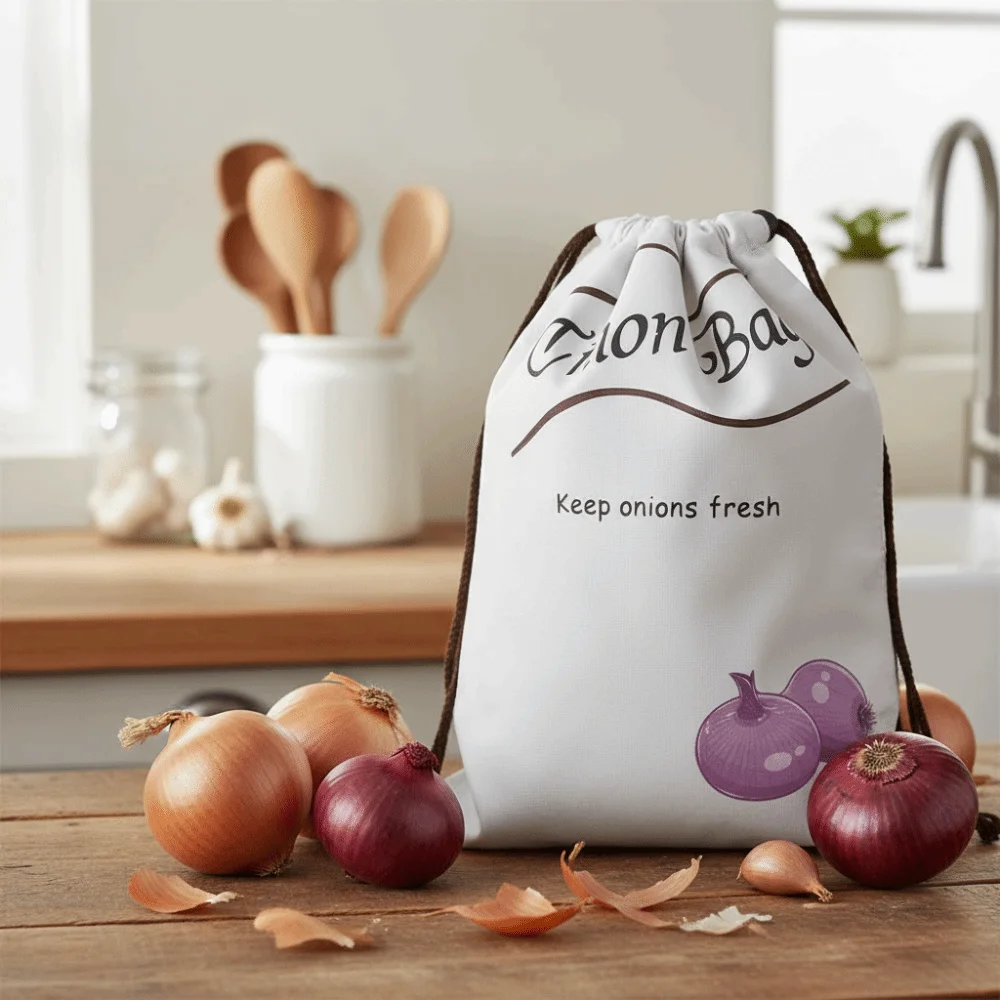 Drawstring Design Onion Potatoes Storage Bag with Side Zipper Canvas Vegetable Storage Bag Light-Blocking Breathable