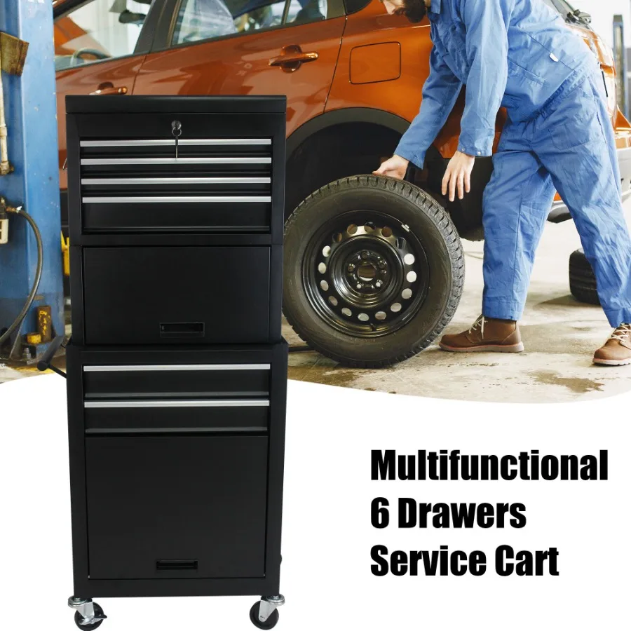 High Capacity Rolling Tool Chest with Wheels and Drawers 6Drawer Tool Storage CabinetBLACK