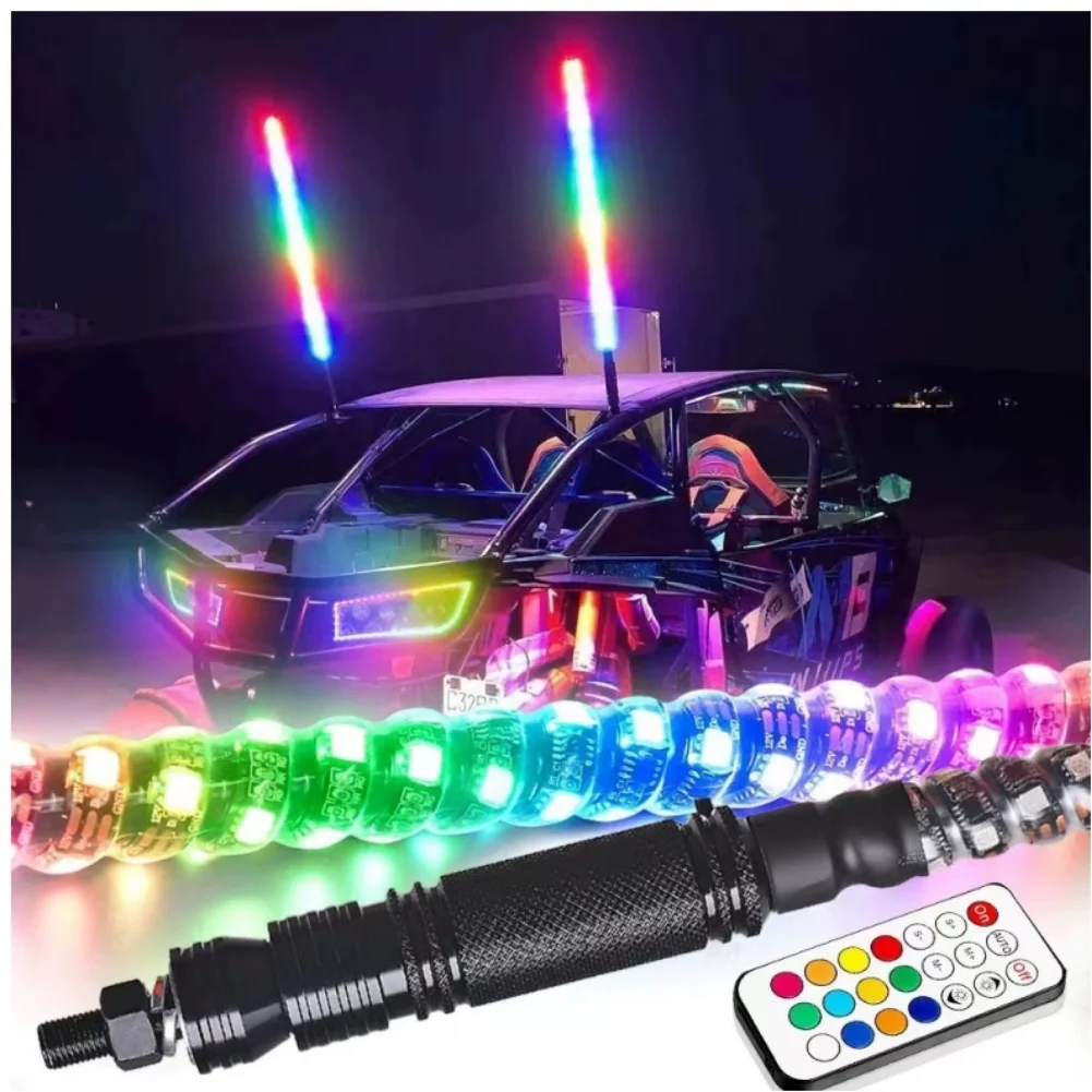 Remote Control LED Flagpole Lights 30cm/1ft Colorful Flagpole Spiral Antenna Whips Lights for UTV ATV Off Road Truck Sand Buggy