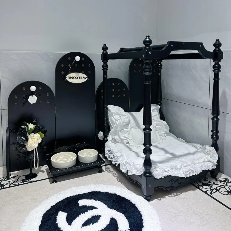 

Court Vintage Shelf Bed Real French American Bed Small Dog Cat Deluxe Bed Mantle Mosquito Net Bedroom Pet Nest