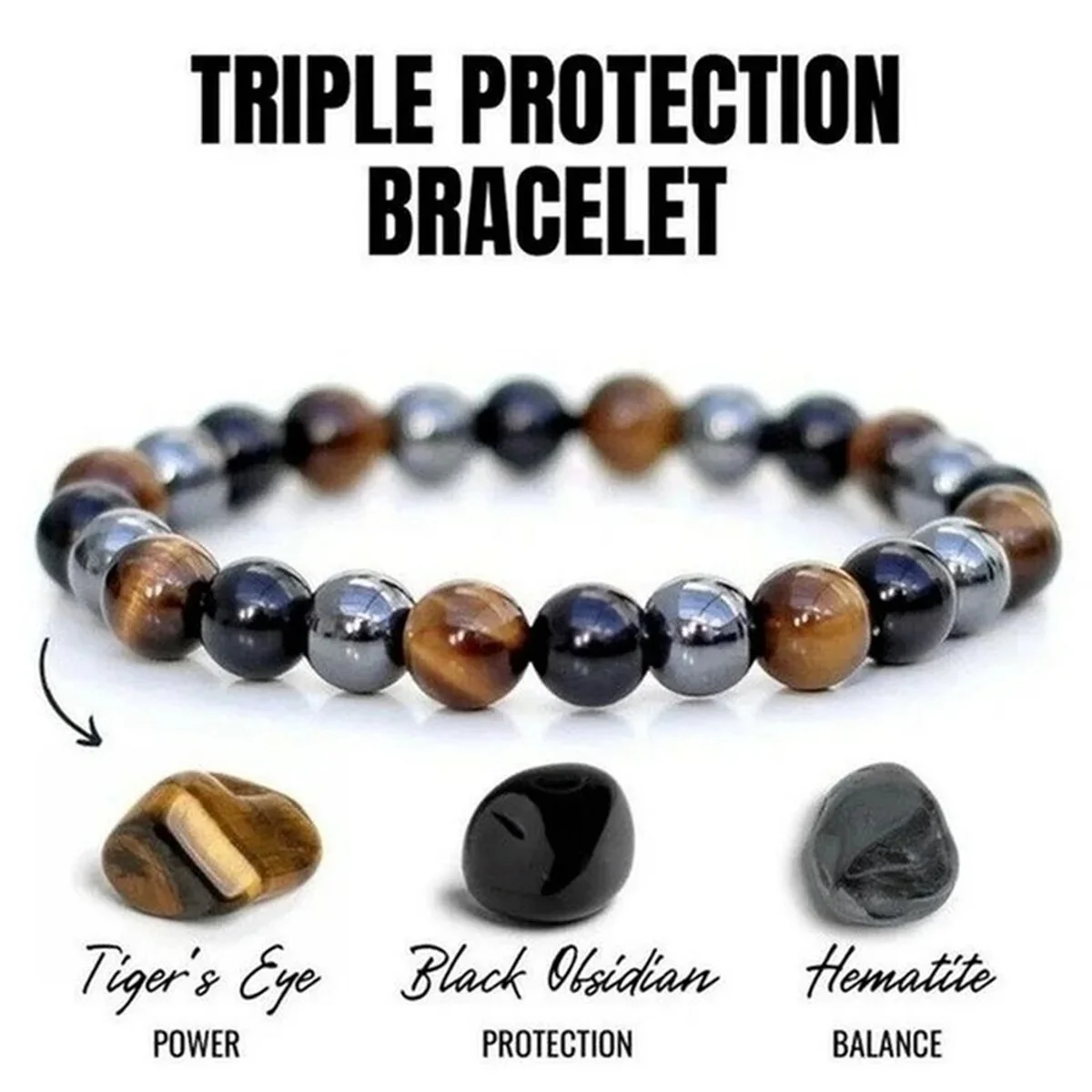 Man Bracelets Magnetic Hematite Tiger Eye Black Obisidian Triple Protection Health Care Women's Bracelet Weight Loss JewelryGift