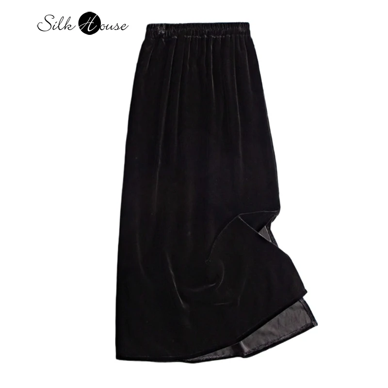 

2025 Women's Autumn New 30% Natural Mulberry Silk Velvet Loose Versatile Black High Waist Bag Hip Skirt