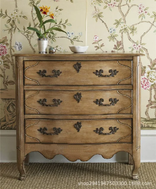 Bedside table American oak vintage old three-drawer cabinet locker bedroom storage cabinet