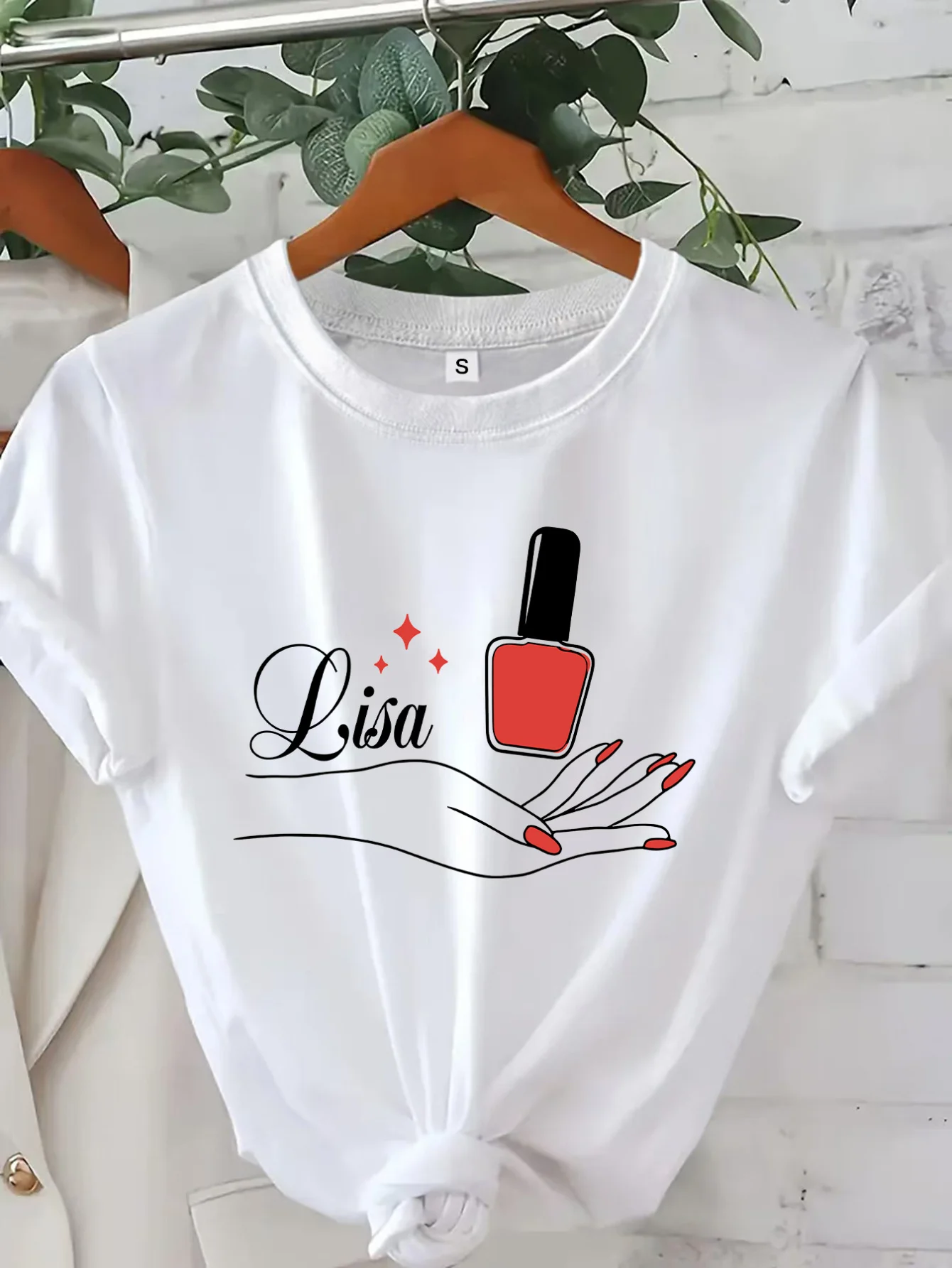 Men's and Women's Casual T-shirts Nail Polish Nail Enhancement Printing Summer Short Sleeve Round Neck Outdoor and Daily Wear