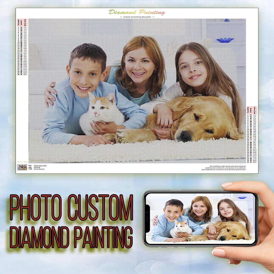 

Diamond Embroidery Pet portrait Customized Photo Mosaic Handmade Rhinestones Pictures Full Square Round Drill Home Decor