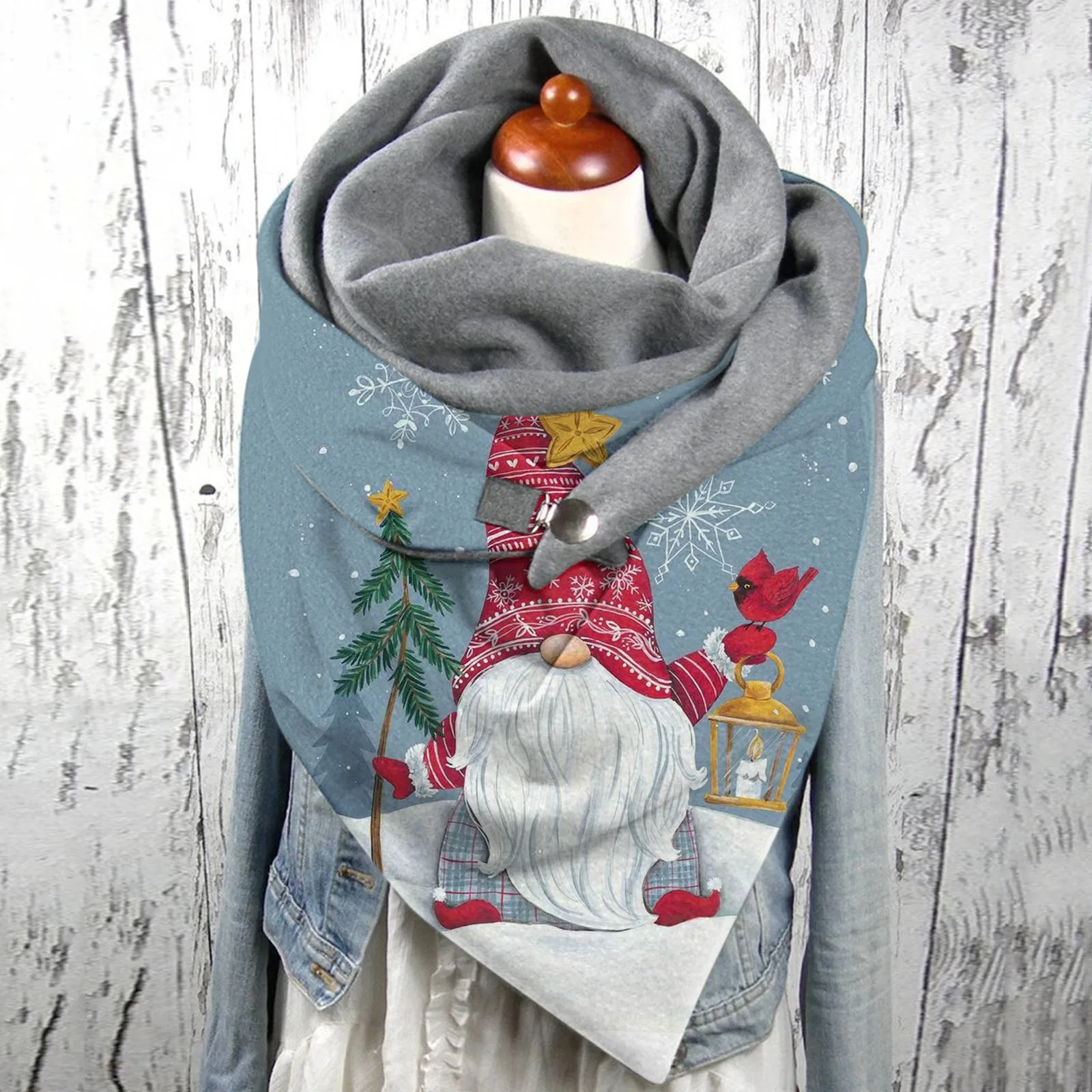 Female Casual Warm Scarves Shawl Fashion Women Snowflake Print Scarf Hijabs New Year Femme Red Scarf Wrap Button Scarf Christmas