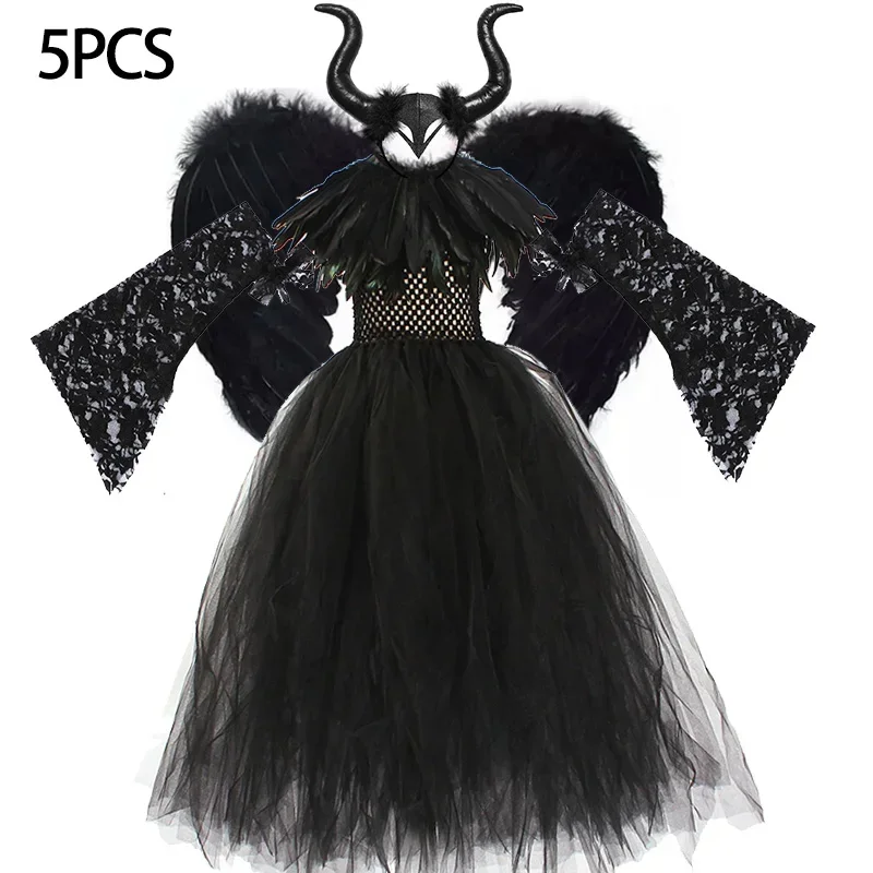 Kostum Penyihir Halloween Anak Perempuan Gaun Mewah Bermain Peran Penyihir Bayi Pesta Vestidos Karnaval Anak-anak Set Pakaian Sapu Topi 10T