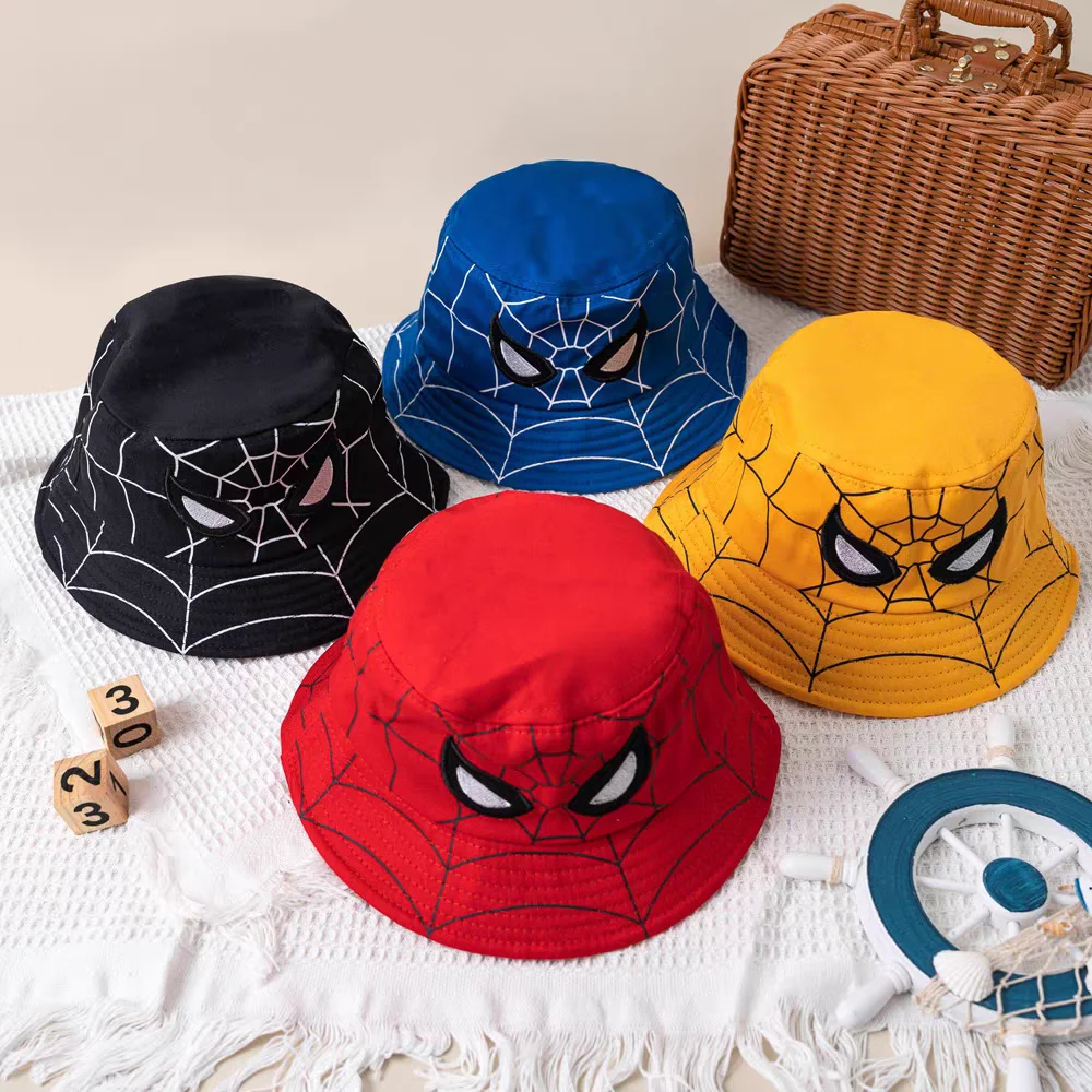 Disney Cartoon Spider Man Cosplay Hut Jungen und Mädchen Eimer Hut Sonnenschutz Fischer Hut rot blau Kinder Baumwolle Sonnenhut 3-8Y