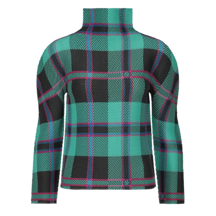 ミヤケプリーツ 2025 秋冬新作トップス 春秋ファッション 通勤 チェック柄プリント スリム 薄手 長袖Tシャツ