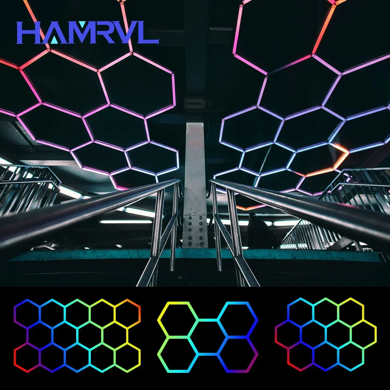 DIY Hexagonal Garage LED Ceiling Lighting Custom RGB Warm White Color Lights for Barbershop Workshop Gym Club Store Mall Car 4S