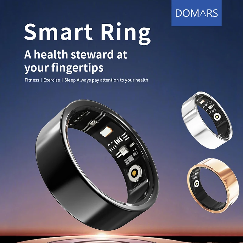 Domars Smart Ring Heart Rate Sleep Health Monitoring Multiple Sports Modes 5ATM Waterproof Slide Control Unisex 7-13 Size