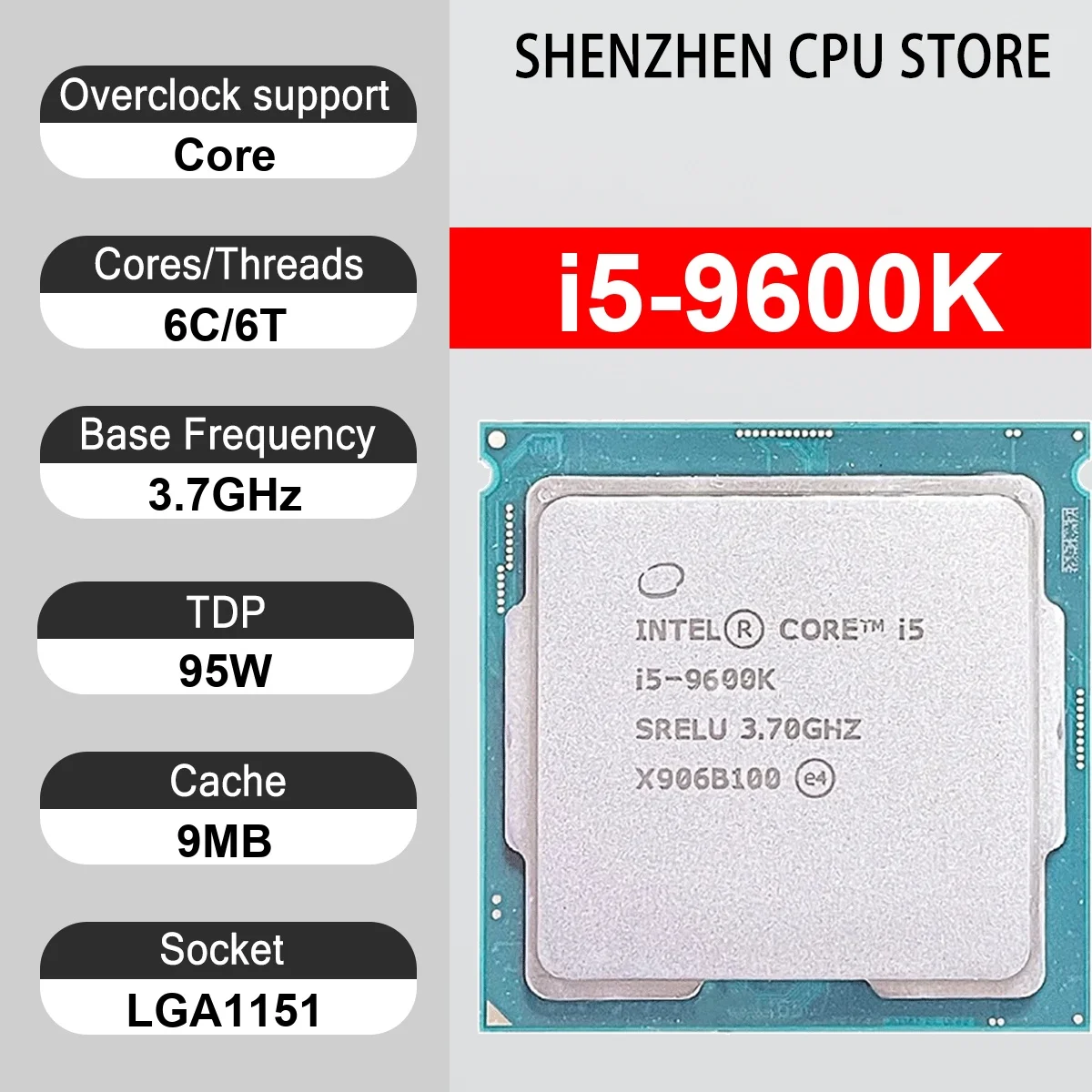 Intel Core i5-9600K 6 Core 6 Thread 3.7GHz 95W 9MB Cache 14nm LGA 1151 SRG11 DDR4 2666 MHz Coffee Lake UHD Graphics 630
