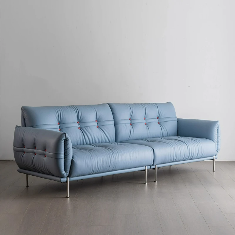 LTT Bauhaus blue first-layer cowhide straight-row dopamine modern simple high-footed sofa