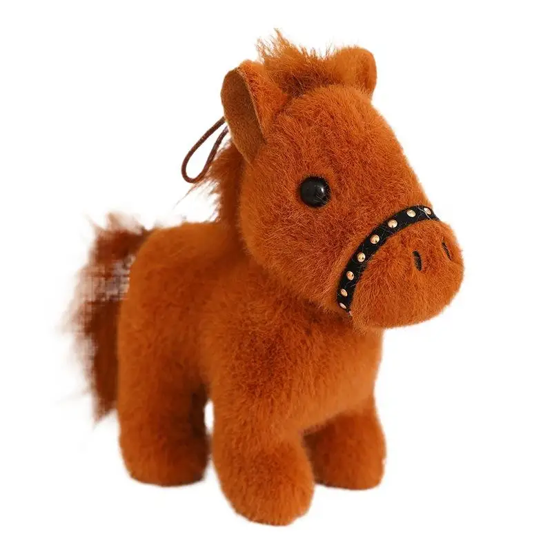 Lindo y esponjoso 12cm caballo de peluche llavero de juguete de dibujos animados muñeco de peluche suave colgante llave de coche mochila bolsa Accesorios